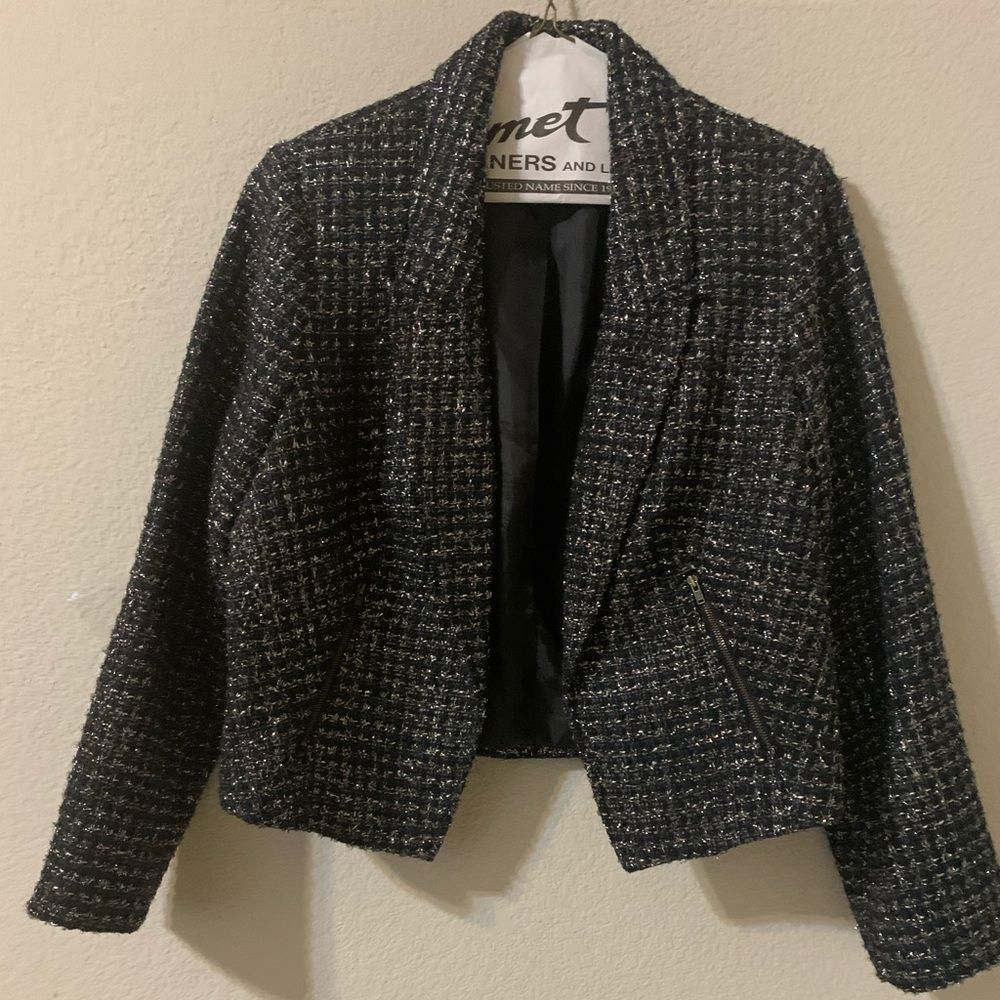 Lane Bryant Sparkling Open-front Tweed Blazer Navy Size 18